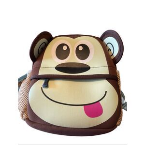 Polybag Little Kid Brown Blue Cute Neoprene Cartoon Monkey Backpack 9"